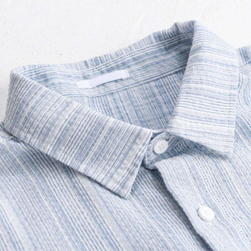 Buddha Stones Chemise homme en coton à manches longues avec poche, motif rayé et broderie d'oiseaux - image 4