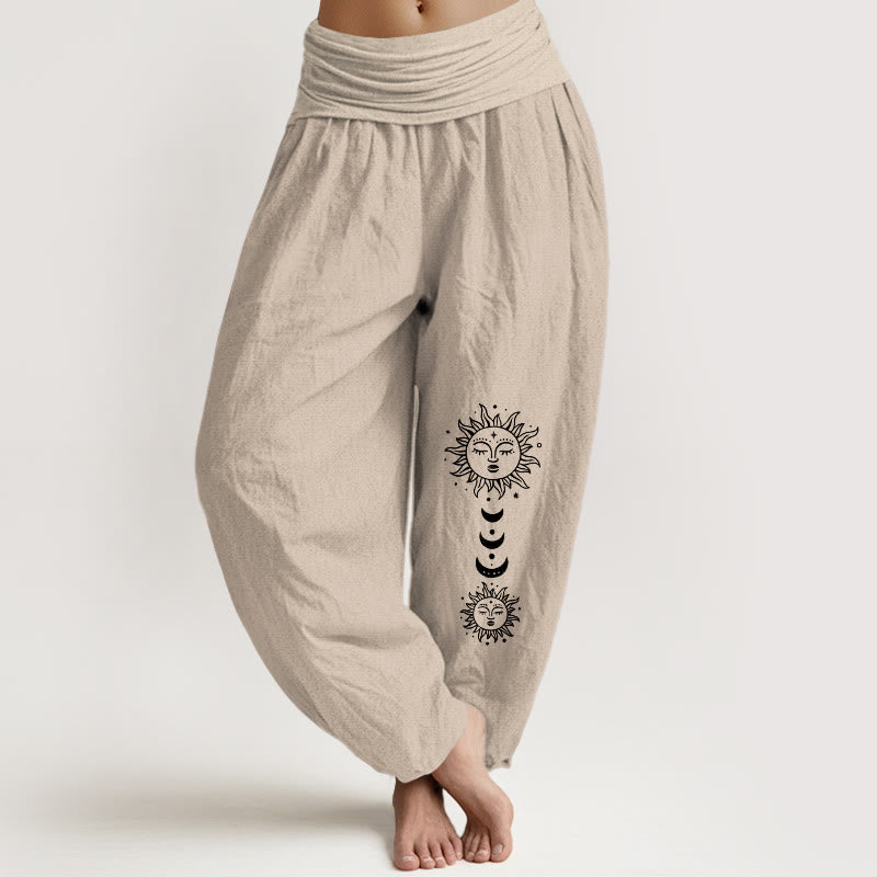 Buddha Stones Pantalon harem en pur coton à motif bohème soleil et lune pour femme, taille élastique - Tanné - US16，UK/AU20，EU48 (3XL) - image 11