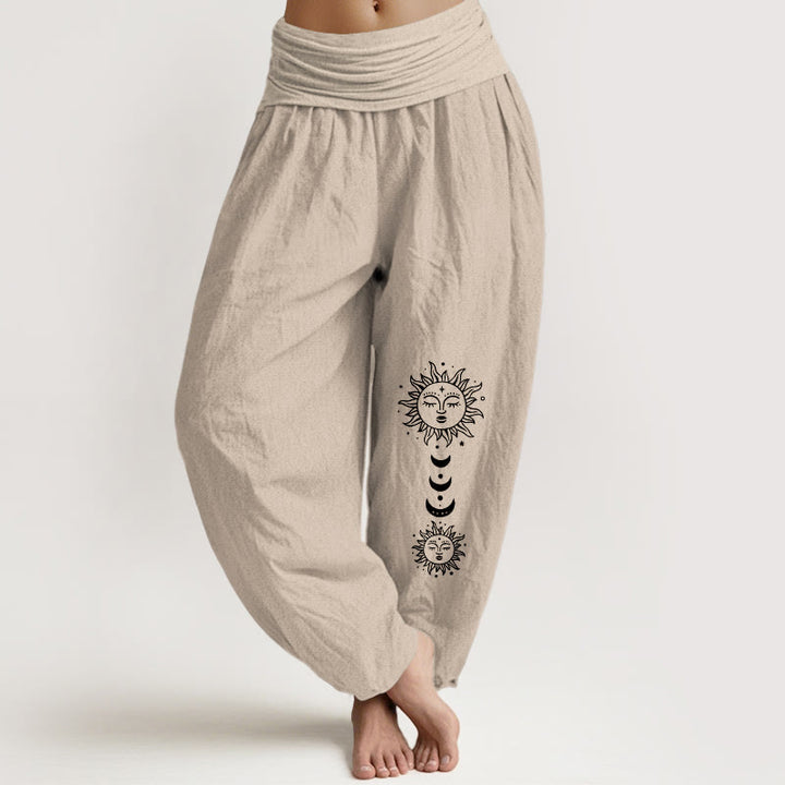 Buddha Stones Pantalon harem en pur coton à motif bohème soleil et lune pour femme, taille élastique - Tanné - US16，UK/AU20，EU48 (3XL) - image 11