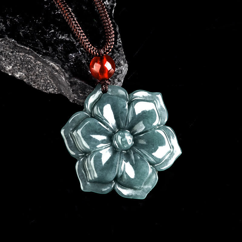 Buddha Stones Pendentifs de collier de prospérité en jade et fleurs de pêcher - image 1