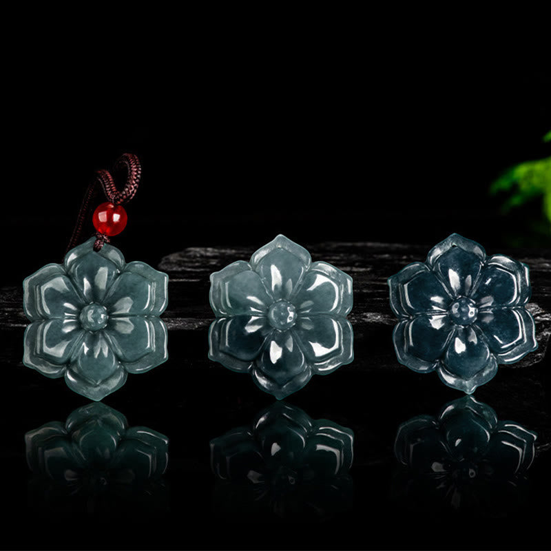 Buddha Stones Pendentifs de collier de prospérité en jade et fleurs de pêcher - image 8