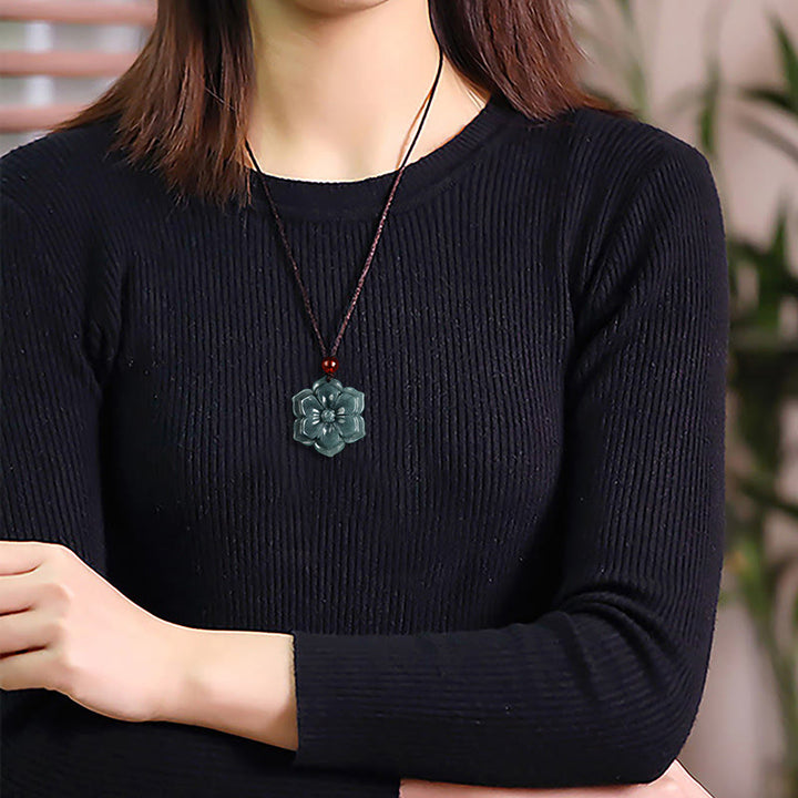 Buddha Stones Pendentifs de collier de prospérité en jade et fleurs de pêcher - image 4