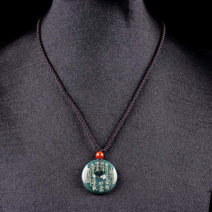 Buddha Stones Collier pendentif porte-bonheur en jade « Fantômes des montagnes » avec boucle de paix et pendentif « Gorge de la paix ». - image 3