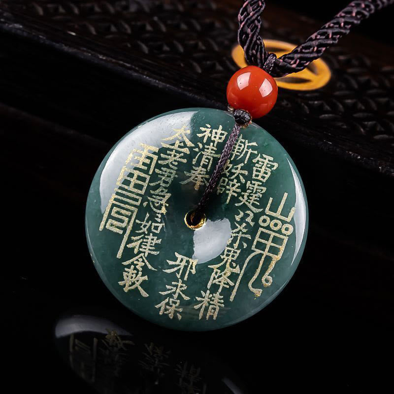 Buddha Stones Collier pendentif porte-bonheur en jade « Fantômes des montagnes » avec boucle de paix et pendentif « Gorge de la paix ». - image 2