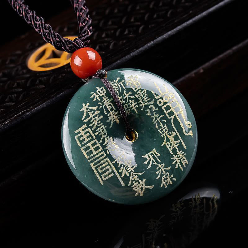 Buddha Stones Collier pendentif porte-bonheur en jade « Fantômes des montagnes » avec boucle de paix et pendentif « Gorge de la paix ». - image 1