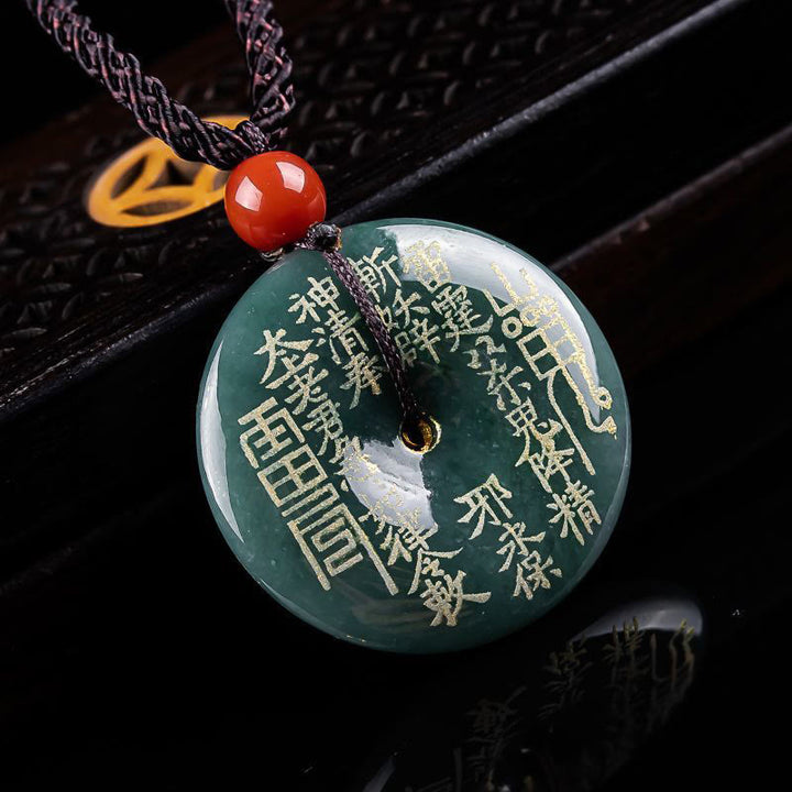 Buddha Stones Collier pendentif porte-bonheur en jade « Fantômes des montagnes » avec boucle de paix et pendentif « Gorge de la paix ». - image 1