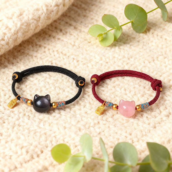 Buddha Stones Bracelet de protection en obsidienne argentée et cristal rose, personnage de Cat Fu - image 16