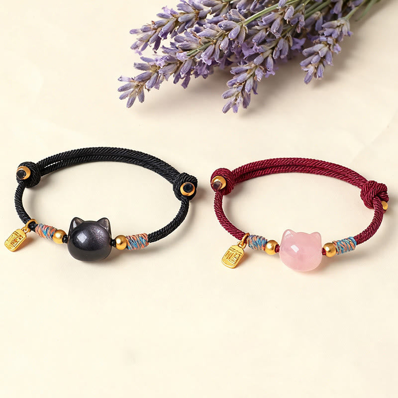 Buddha Stones Bracelet de protection en obsidienne argentée et cristal rose, personnage de Cat Fu - image 17
