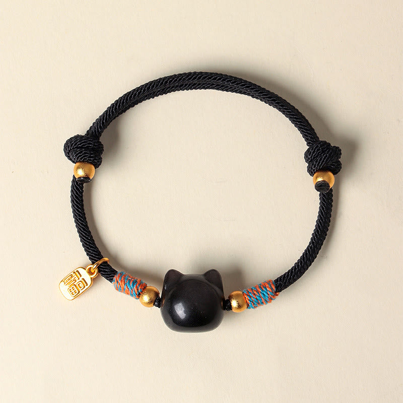 Buddha Stones Bracelet de protection en obsidienne argentée et cristal rose, personnage de Cat Fu - image 3