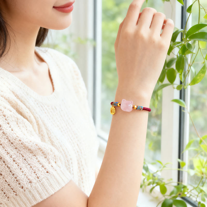 Buddha Stones Bracelet de protection en obsidienne argentée et cristal rose, personnage de Cat Fu - image 11