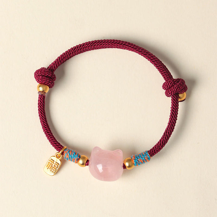 Buddha Stones Bracelet de protection en obsidienne argentée et cristal rose, personnage de Cat Fu - image 10
