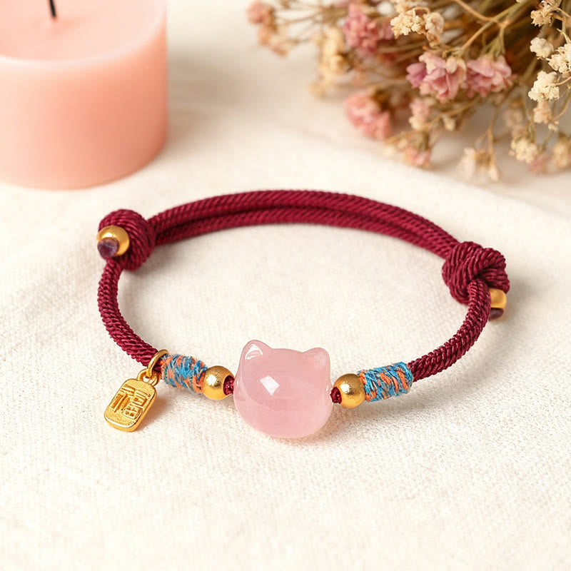 Buddha Stones Bracelet de protection en obsidienne argentée et cristal rose, personnage de Cat Fu - image 14