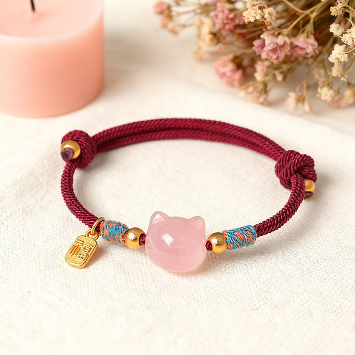 Buddha Stones Bracelet de protection en obsidienne argentée et cristal rose, personnage de Cat Fu - image 14