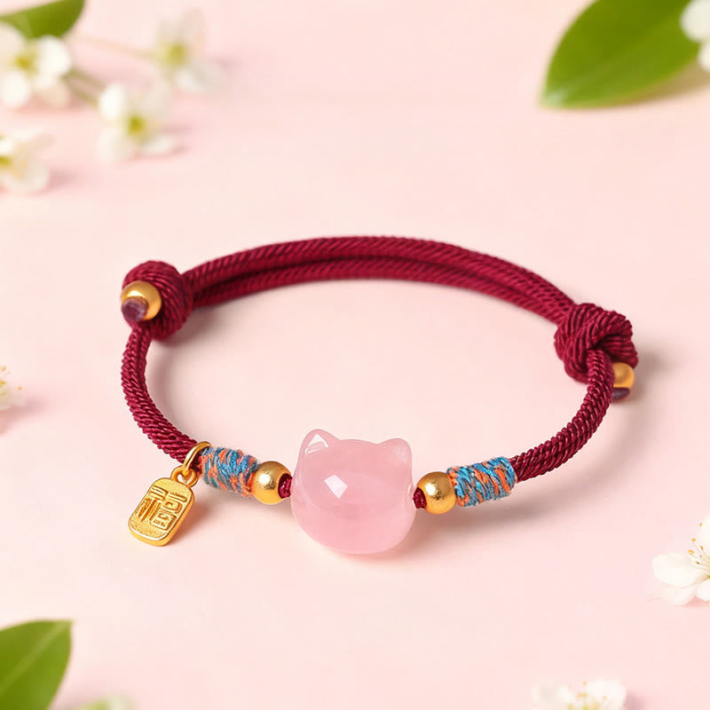 Buddha Stones Bracelet de protection en obsidienne argentée et cristal rose, personnage de Cat Fu - image 8
