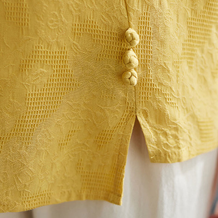 Buddha Stones Chemise femme en coton à manches courtes et col rond, ornée de fleurs en relief - image 14