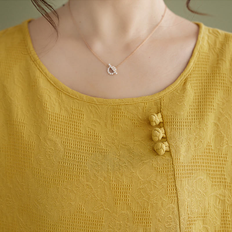 Buddha Stones Chemise femme en coton à manches courtes et col rond, ornée de fleurs en relief - image 11