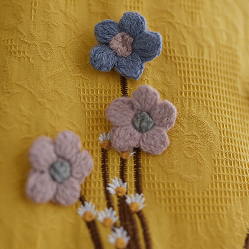 Buddha Stones Chemise femme en coton à manches courtes et col rond, ornée de fleurs en relief - image 13