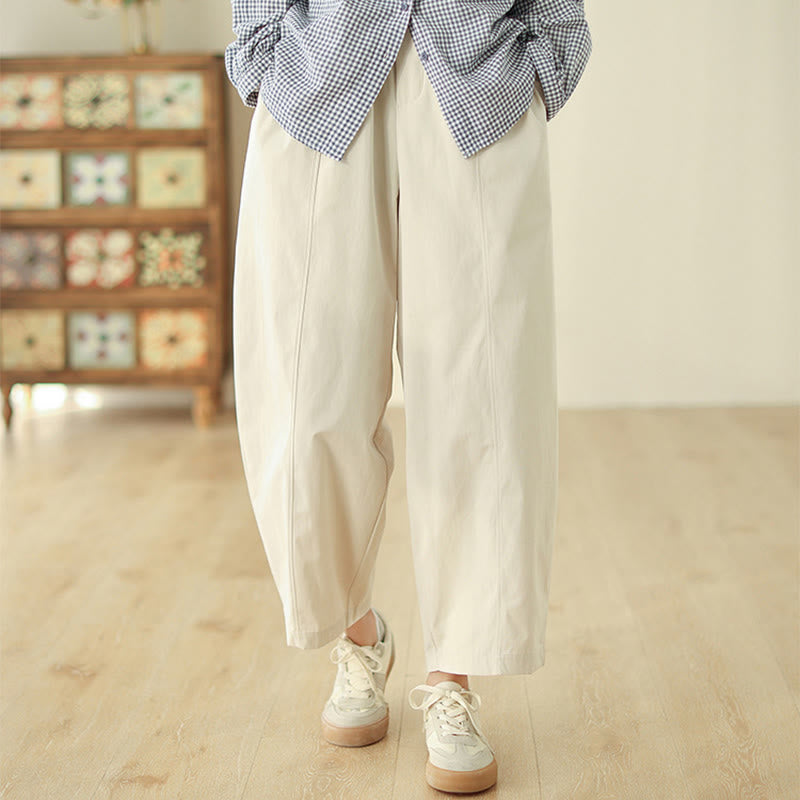 Buddha Stones Pantalon harem en coton pour femme, longueur cheville, lignes simples, avec poches - Lin - US8-10，UK/AU12-14，EU40-42 (2XL) - image 0