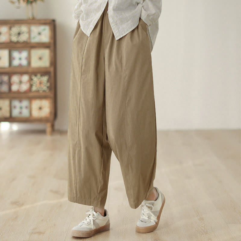 Buddha Stones Pantalon harem en coton pour femme, longueur cheville, lignes simples, avec poches - Tanné - US8-10，UK/AU12-14，EU40-42 (2XL) - image 5
