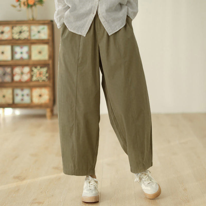 Buddha Stones Pantalon harem en coton pour femme, longueur cheville, lignes simples, avec poches - DarkKhaki - US8-10，UK/AU12-14，EU40-42 (2XL) - image 9