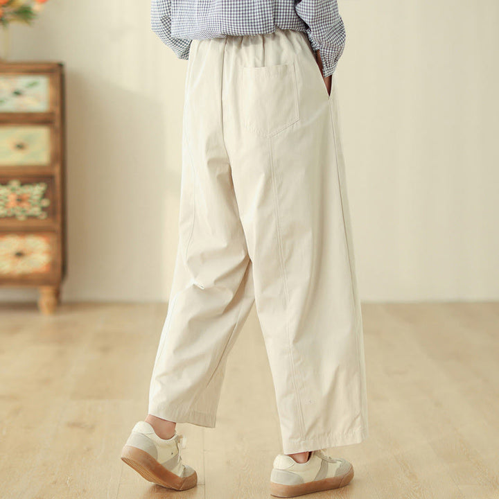 Buddha Stones Pantalon harem en coton pour femme, longueur cheville, lignes simples, avec poches - image 2