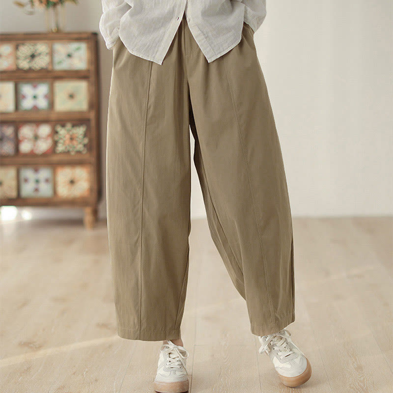 Buddha Stones Pantalon harem en coton pour femme, longueur cheville, lignes simples, avec poches - image 6