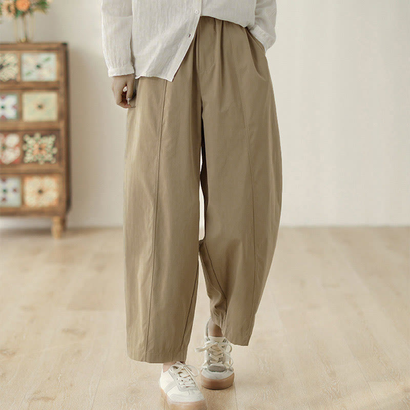 Buddha Stones Pantalon harem en coton pour femme, longueur cheville, lignes simples, avec poches - image 7