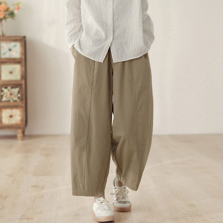 Buddha Stones Pantalon harem en coton pour femme, longueur cheville, lignes simples, avec poches - image 8