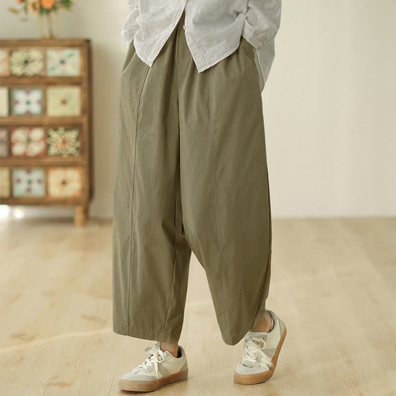 Buddha Stones Pantalon harem en coton pour femme, longueur cheville, lignes simples, avec poches - image 10