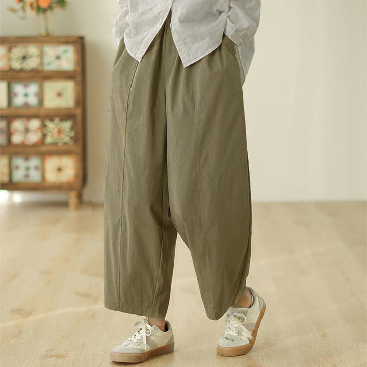 Buddha Stones Pantalon harem en coton pour femme, longueur cheville, lignes simples, avec poches - image 10