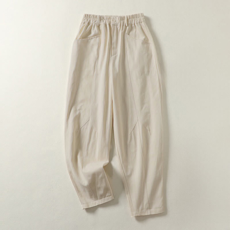 Buddha Stones Pantalon harem en coton pour femme, longueur cheville, avec poches, lignes simples, boutons et fermeture éclair. - Lin - US8-10，UK/AU12-14，EU40-42 (2XL) - image 0