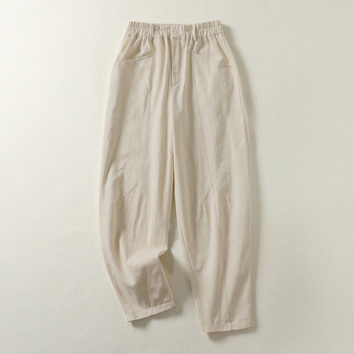 Buddha Stones Pantalon harem en coton pour femme, longueur cheville, avec poches, lignes simples, boutons et fermeture éclair. - Lin - US8-10，UK/AU12-14，EU40-42 (2XL) - image 0