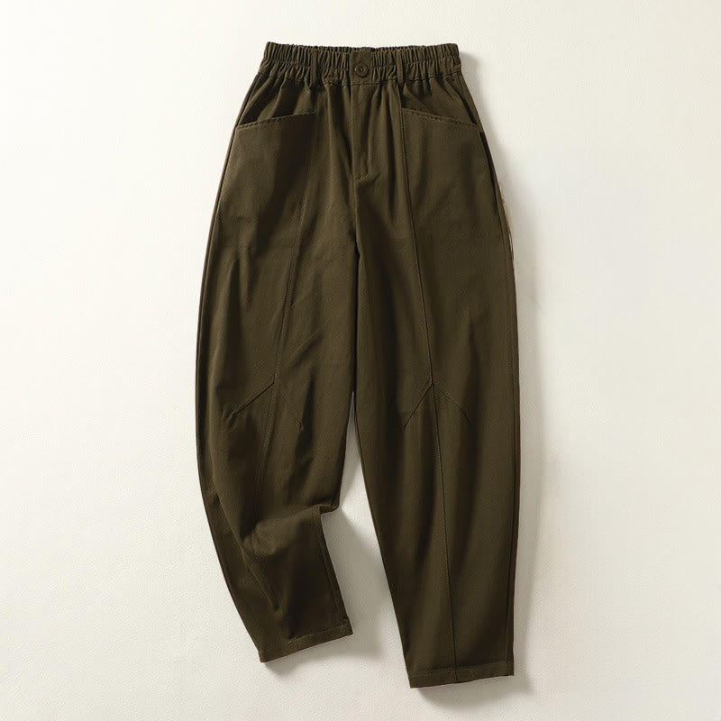 Buddha Stones Pantalon harem en coton pour femme, longueur cheville, avec poches, lignes simples, boutons et fermeture éclair. - SaddleBrown - US8-10，UK/AU12-14，EU40-42 (2XL) - image 6