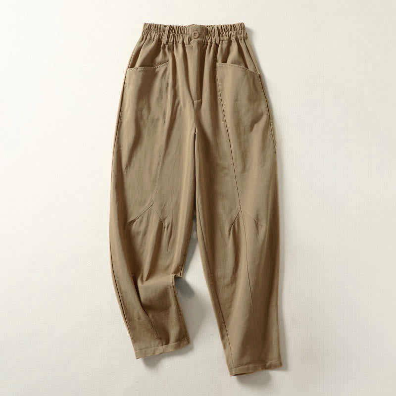 Buddha Stones Pantalon harem en coton pour femme, longueur cheville, avec poches, lignes simples, boutons et fermeture éclair. - Tanné - US8-10，UK/AU12-14，EU40-42 (2XL) - image 11