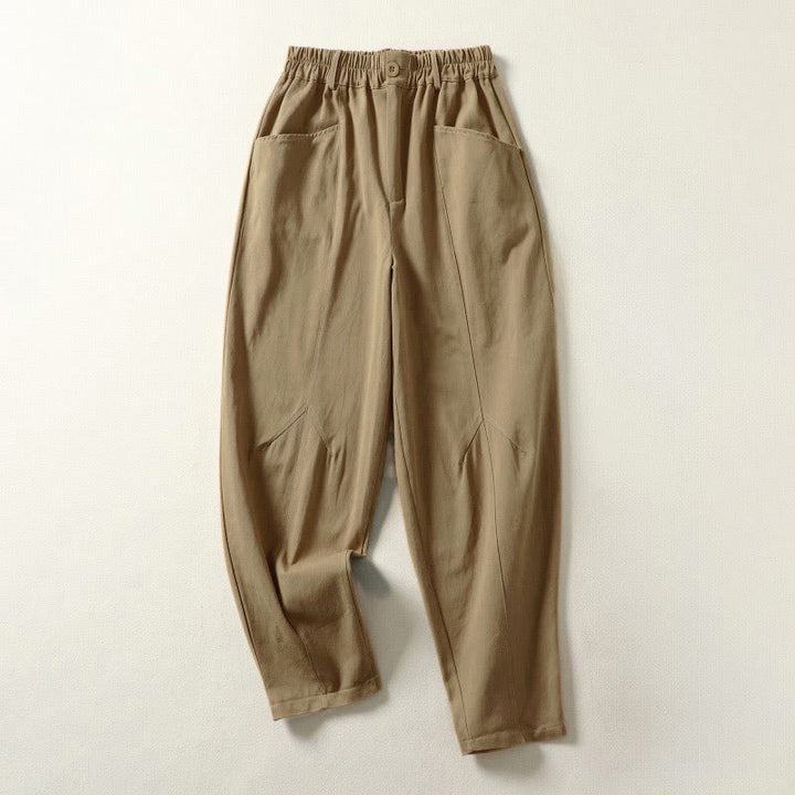 Buddha Stones Pantalon harem en coton pour femme, longueur cheville, avec poches, lignes simples, boutons et fermeture éclair. - Tanné - US8-10，UK/AU12-14，EU40-42 (2XL) - image 11
