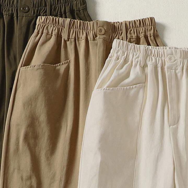 Buddha Stones Pantalon harem en coton pour femme, longueur cheville, avec poches, lignes simples, boutons et fermeture éclair. - image 16