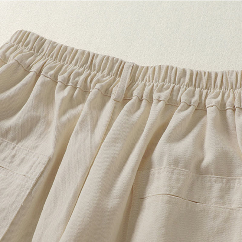 Buddha Stones Pantalon harem en coton pour femme, longueur cheville, avec poches, lignes simples, boutons et fermeture éclair. - image 4