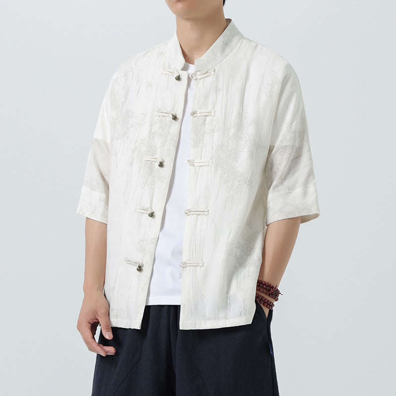 Buddha Stones Chemise homme à manches courtes et boutons brandebourg, motif aiguilles de pin d'été - Blanc - US/UK/AU46，EU56 (5XL) - image 9