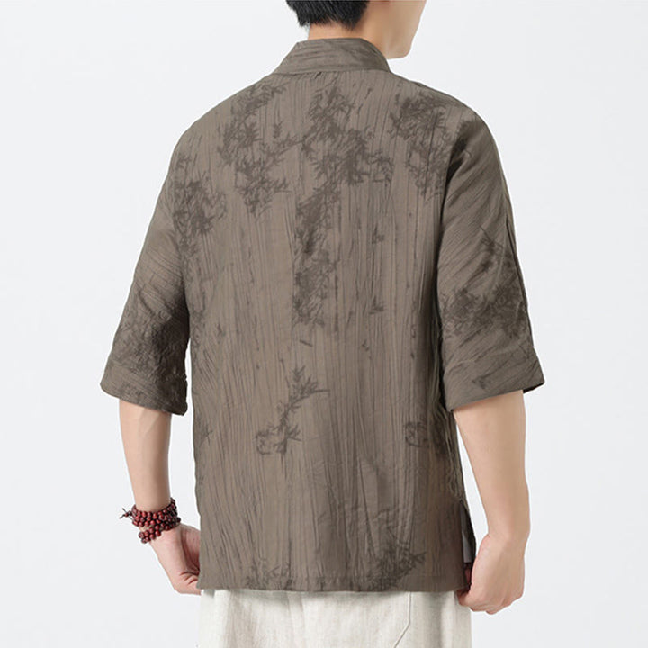 Buddha Stones Chemise homme à manches courtes et boutons brandebourg, motif aiguilles de pin d'été - image 4