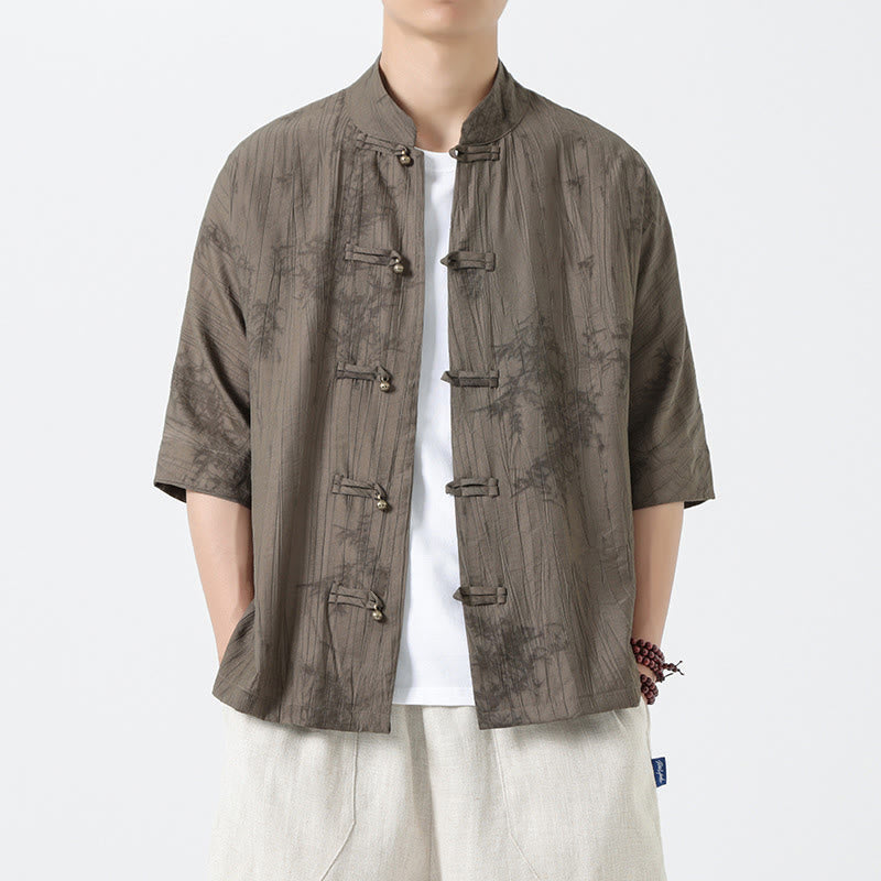 Buddha Stones Chemise homme à manches courtes et boutons brandebourg, motif aiguilles de pin d'été - image 5