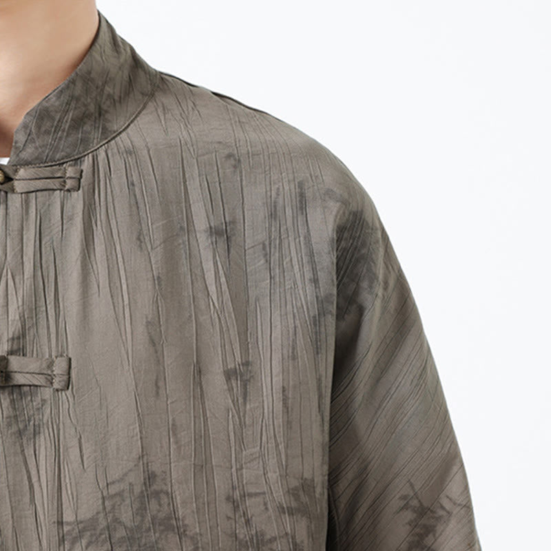 Buddha Stones Chemise homme à manches courtes et boutons brandebourg, motif aiguilles de pin d'été - image 8