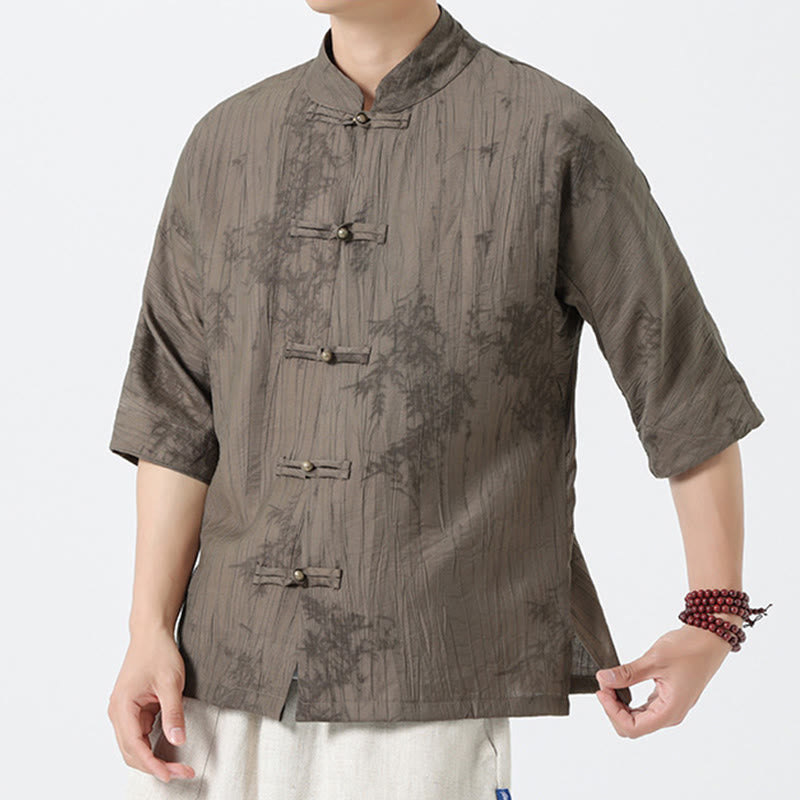 Buddha Stones Chemise homme à manches courtes et boutons brandebourg, motif aiguilles de pin d'été - image 7