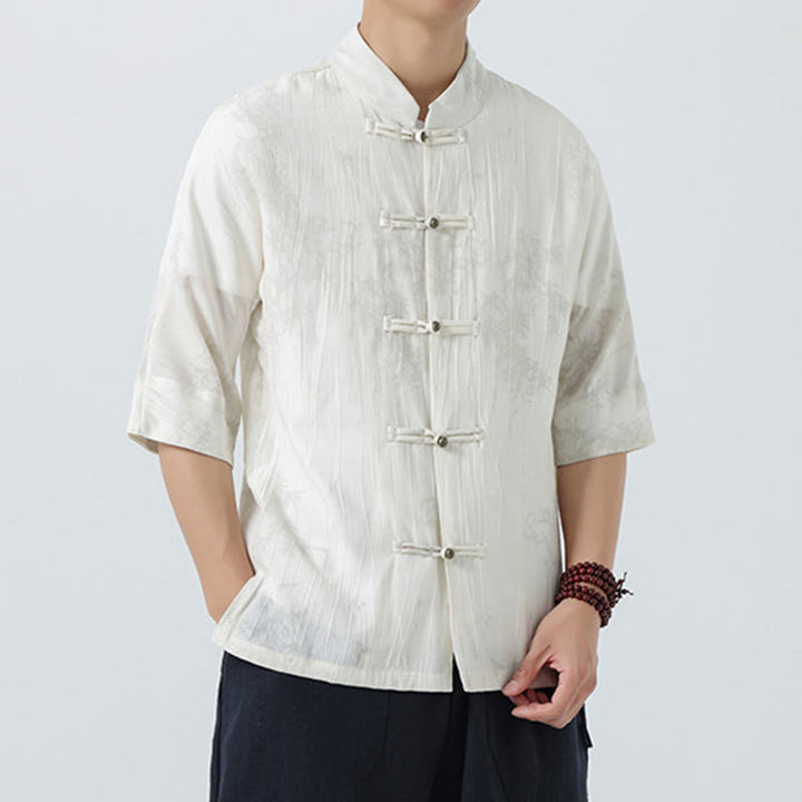 Buddha Stones Chemise homme à manches courtes et boutons brandebourg, motif aiguilles de pin d'été - image 10