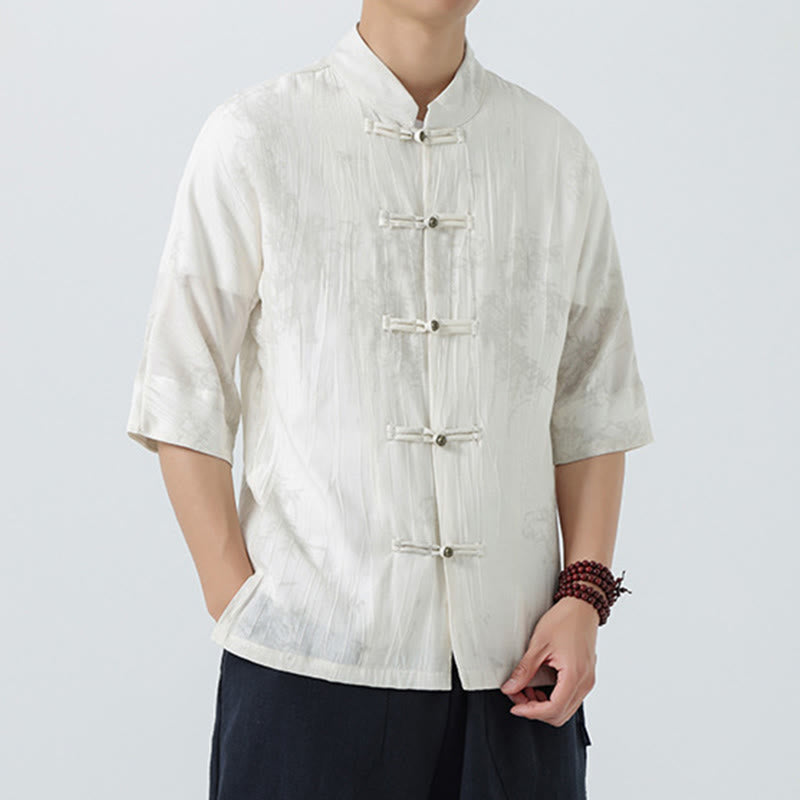 Buddha Stones Chemise homme à manches courtes et boutons brandebourg, motif aiguilles de pin d'été - image 10