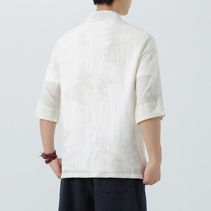 Buddha Stones Chemise homme à manches courtes et boutons brandebourg, motif aiguilles de pin d'été - image 12