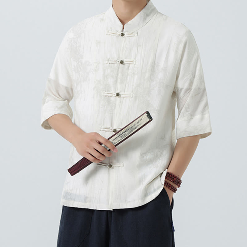 Buddha Stones Chemise homme à manches courtes et boutons brandebourg, motif aiguilles de pin d'été - image 16