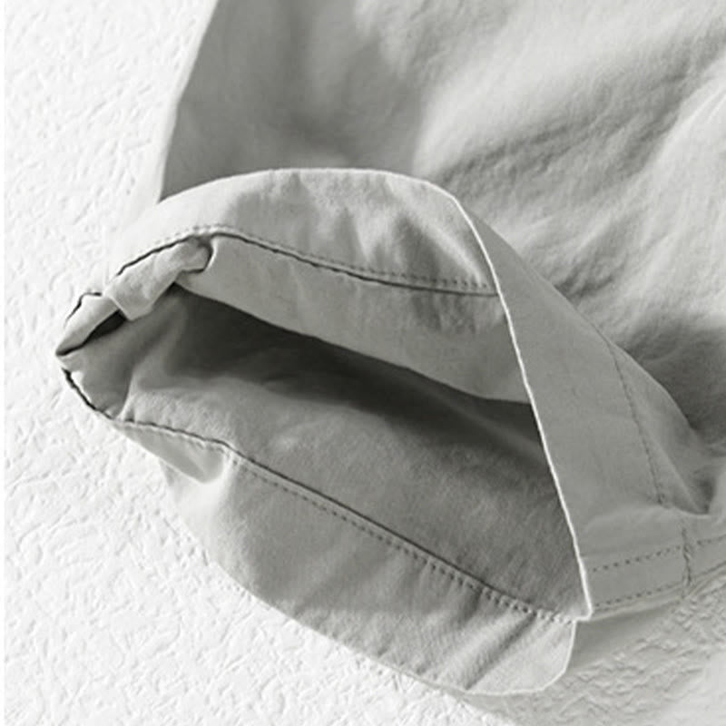 Buddha Stones Chemise homme en coton à manches courtes, manches courtes, rayures carrées et poches décoratives, ornée de boutons d'été et de blocs de couleur. - image 2