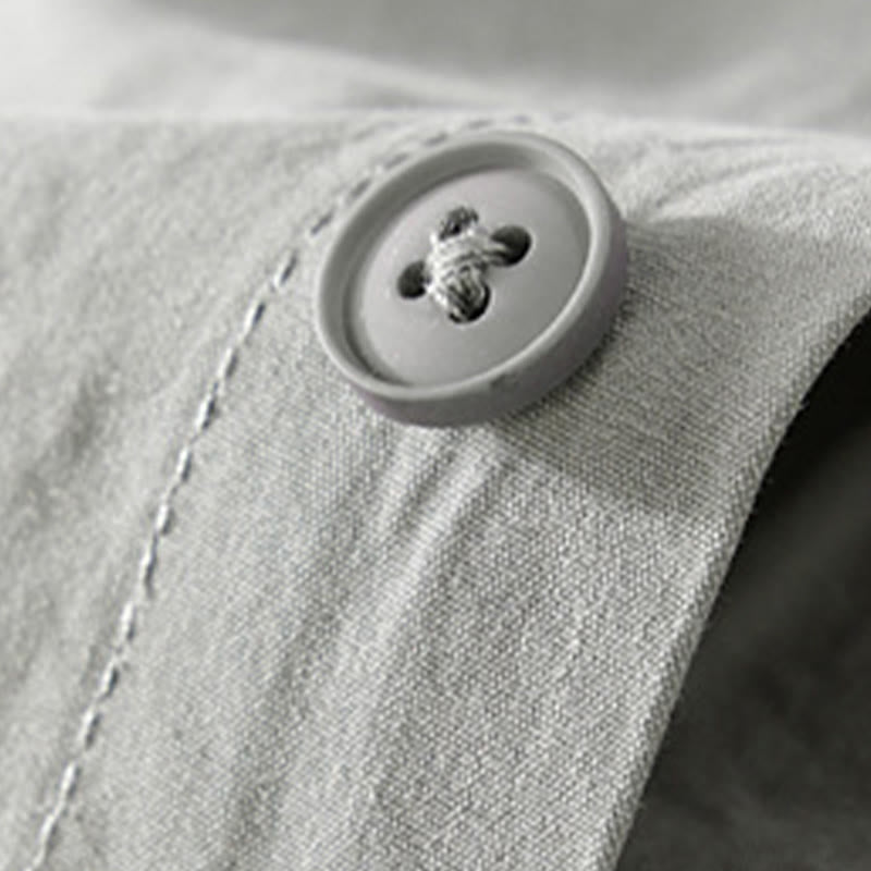 Buddha Stones Chemise homme en coton à manches courtes, manches courtes, rayures carrées et poches décoratives, ornée de boutons d'été et de blocs de couleur. - image 1