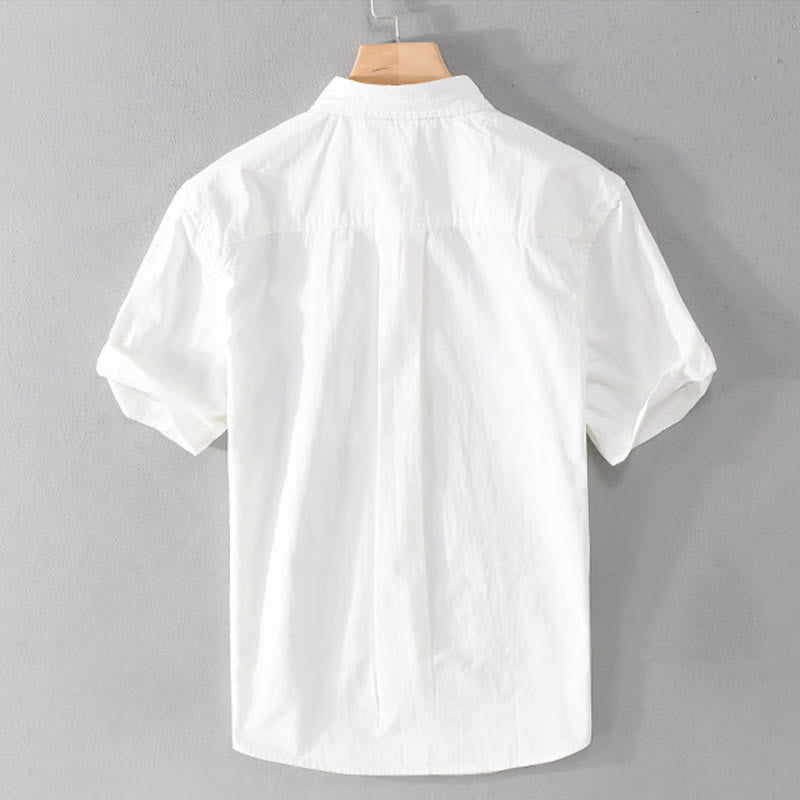 Buddha Stones Chemise homme en coton à manches courtes, manches courtes, rayures carrées et poches décoratives, ornée de boutons d'été et de blocs de couleur. - image 4