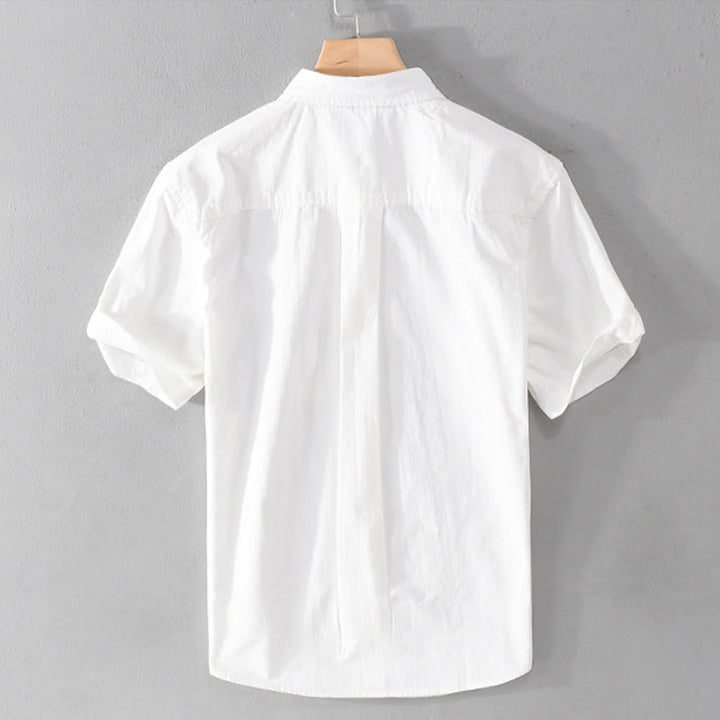 Buddha Stones Chemise homme en coton à manches courtes, manches courtes, rayures carrées et poches décoratives, ornée de boutons d'été et de blocs de couleur. - image 4